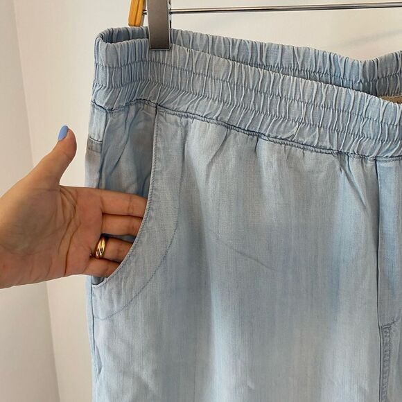 Side Stitch Tencera Pull-On Wide Leg Crop Pants with Pockets Light Blue, Size 1X - Picture 7 of 7